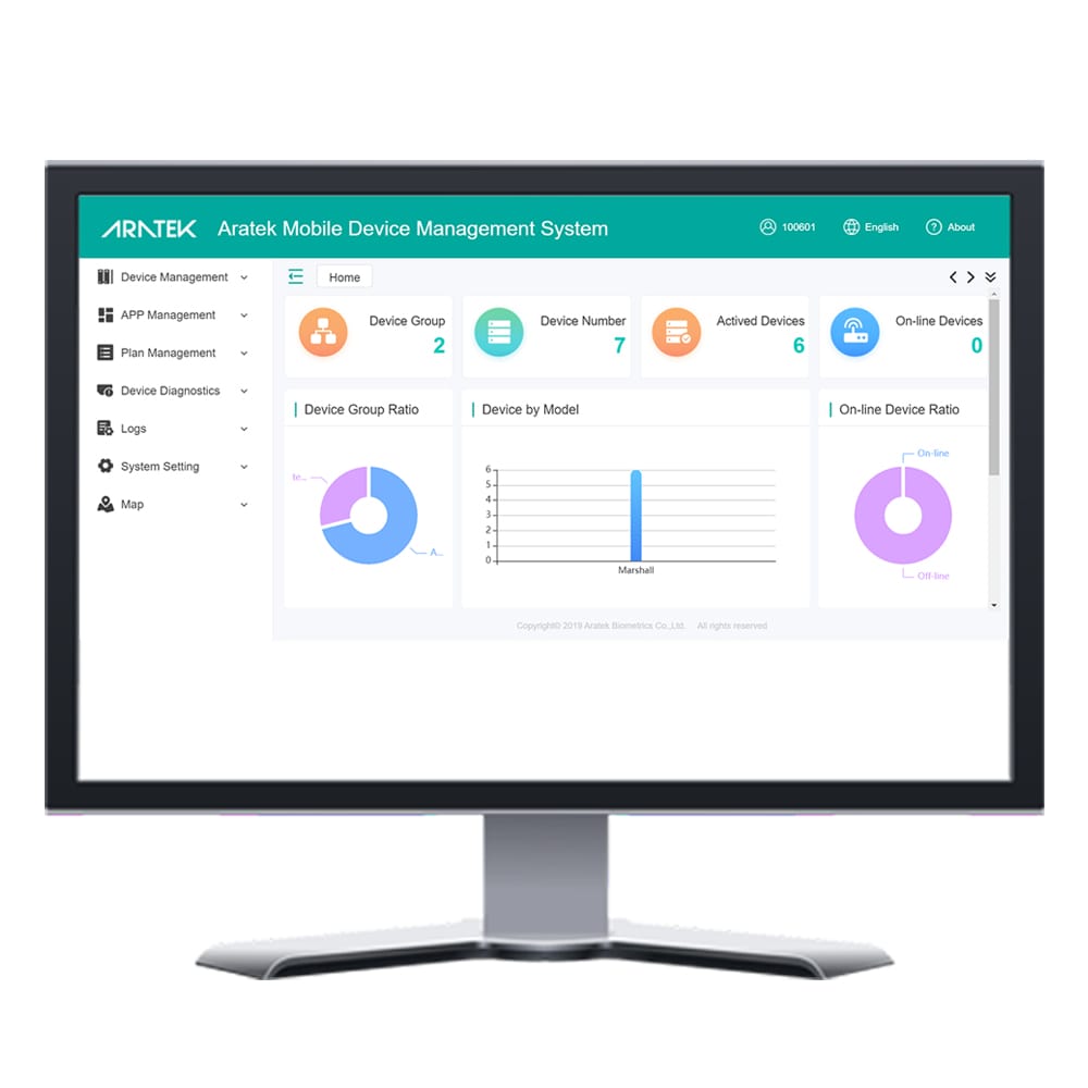Aratek Device Management System-3 Giao diện chính Aratek Device Management System DMS quản lý thiết bị sinh trắc học