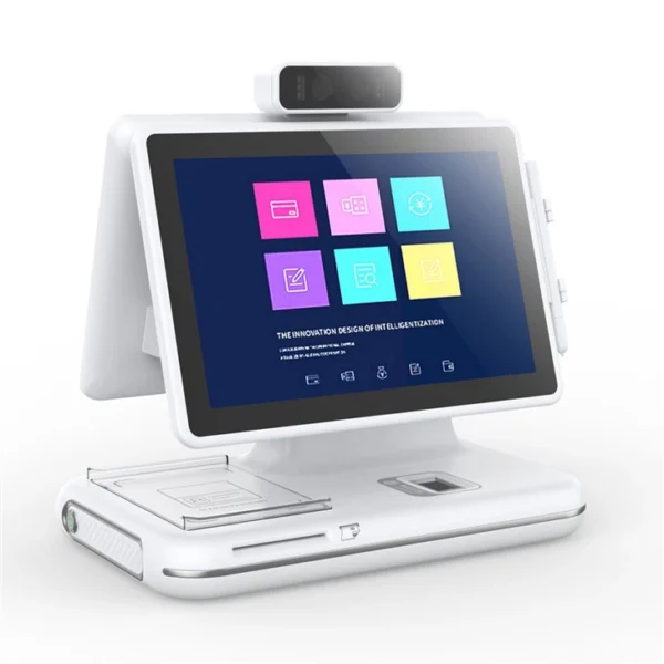 Thiết bị kiosk để bàn CREATOR GDZS‑DT001 tích hợp camera, cảm biến vân tay, màn hình đôi